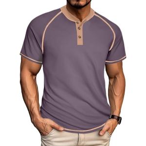 imageUOUA Mens Short Sleeve Henley Shirts Casual Comfortable Cotton TShirt Raglan Sleeve Summer Vintage Button Tops01 Grey