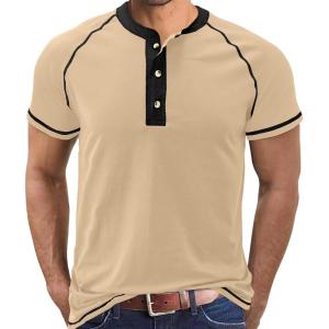 imageUOUA Mens Short Sleeve Henley Shirts Casual Comfortable Cotton TShirt Raglan Sleeve Summer Vintage Button Tops01 Khaki