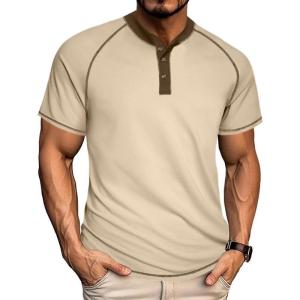 imageUOUA Mens Short Sleeve Henley Shirts Casual Comfortable Cotton TShirt Raglan Sleeve Summer Vintage Button Tops01 Lightkhaki