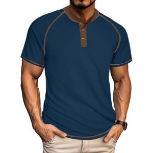 imageUOUA Mens Short Sleeve Henley Shirts Casual Comfortable Cotton TShirt Raglan Sleeve Summer Vintage Button Tops01 Navy