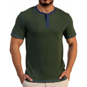 imageUOUA Mens Waffle Henley Short Sleeve Shirts Casual Basic Button TShirt Classic Summer Tops01 Army Green