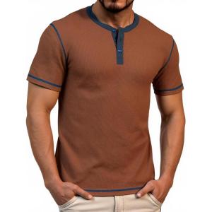 imageUOUA Mens Waffle Henley Short Sleeve Shirts Casual Basic Button TShirt Classic Summer Tops01 Khaki