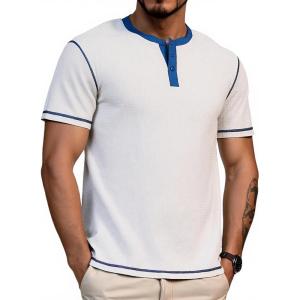 imageUOUA Mens Waffle Henley Short Sleeve Shirts Casual Basic Button TShirt Classic Summer Tops01 White