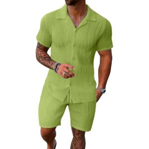 imageUOUA Summer Outfits for Men 2 Piece Short Sleeve Button Down Shirt ampamp Shorts Set Casual Vacation Beach TracksuitCubaapplegreen