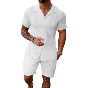 imageUOUA Summer Outfits for Men 2 Piece Short Sleeve Button Down Shirt ampamp Shorts Set Casual Vacation Beach TracksuitCubawhite