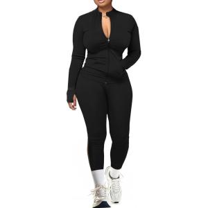 imageUOUA Two Piece Outfits Women Tracksuit Sets Long Sleeve Zip Up Jacket ampamp Leggings for Gym Workout SetBlack