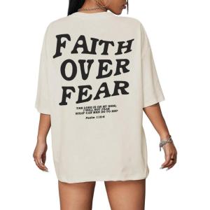 imageUOUA Women Oversized Graphic TShirt Casual Cotton Tees Printed Summer TopsFaithapricot