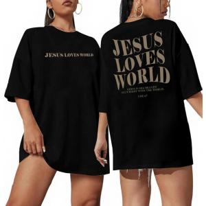 imageUOUA Women Oversized Graphic TShirt Casual Cotton Tees Printed Summer TopsJesuslovesworldblack
