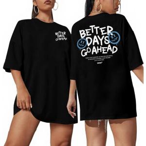 imageUOUA Women Oversized Graphic TShirt Casual Cotton Tees Printed Summer TopsLetteremojiblack