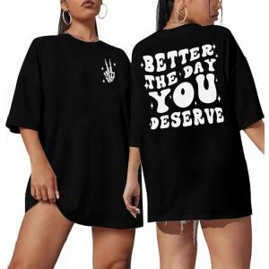 imageUOUA Women Oversized Graphic TShirt Casual Cotton Tees Printed Summer TopsSloganletterblack