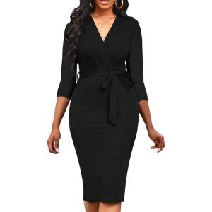 imageUOUA Womens Church Ruffle Sleeve Bodycon Work Midi Pencil Dress134 Sleeve Black