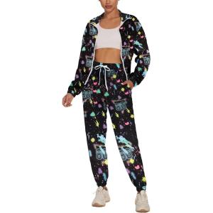 imageUOUA Womens Color Block 2 Piece 80s 90s Outfits Long Sleeve Windbreaker Jacket Tracksuit Set80sprint