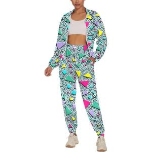 imageUOUA Womens Color Block 2 Piece 80s 90s Outfits Long Sleeve Windbreaker Jacket Tracksuit SetWhite Print