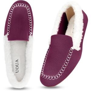 imageUOUA Womens Knit Moccasin Slippers for Indoor Outdoor Faux Fur House Slippers Fuzzy Slipon Loafers Winter ShoesPurple