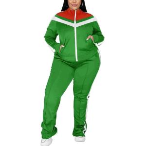 imageUOUA Womens Plus Size Jogging Suit 2 Piece Sweatsuit Long Sleeve Jacket ampamp Pants Two Piece Track Set OutfitRetro Green