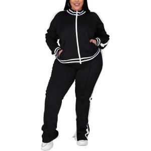 imageUOUA Womens Plus Size Jogging Suit 2 Piece Sweatsuit Long Sleeve Jacket ampamp Pants Two Piece Track Set OutfitStripe Black