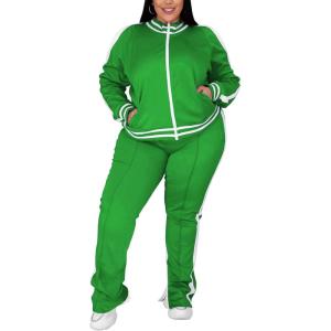 imageUOUA Womens Plus Size Jogging Suit 2 Piece Sweatsuit Long Sleeve Jacket ampamp Pants Two Piece Track Set OutfitStripe Green