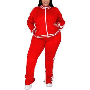 imageUOUA Womens Plus Size Jogging Suit 2 Piece Sweatsuit Long Sleeve Jacket ampamp Pants Two Piece Track Set OutfitStripe Red