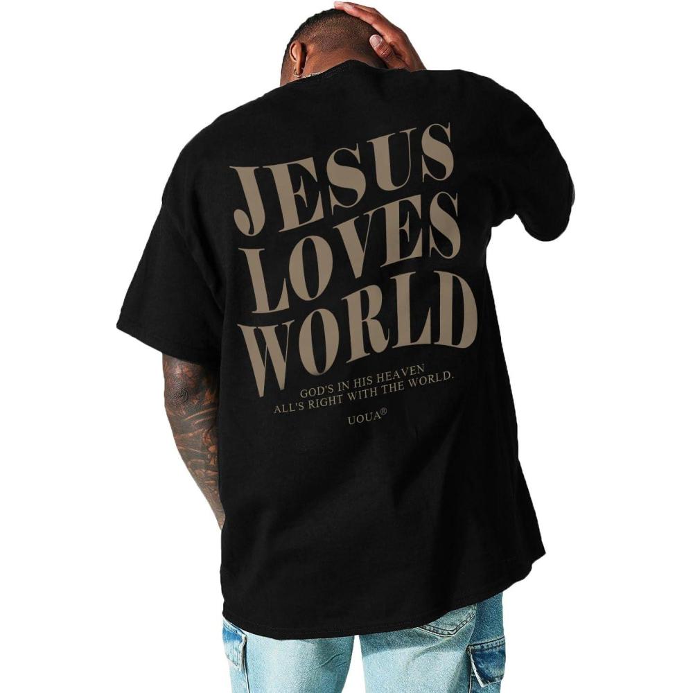 imageUOUA Mens Graphic Tees Vintage TShirts Oversized Letter Print Casual Crewneck Cotton Top Short Sleeve Rapper StreetwearBlack With Gold Letter