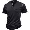 imageUOUA 2pcs Mens Henley Shirts Short Sleeve Casual TShirts Cotton Basic Tops01 BlackBlack