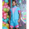imageUOUA 80s Outfit for Men 90s Color Block Costumes 2 Piece Retro Short Sleeve Jacket ampamp Shorts Set for PartyBlue
