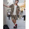 imageUOUA 80s Outfit for Men 90s Color Block Costumes 2 Piece Retro Short Sleeve Jacket ampamp Shorts Set for PartyBrown Leaves