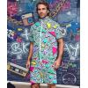 imageUOUA 80s Outfit for Men 90s Color Block Costumes 2 Piece Retro Short Sleeve Jacket ampamp Shorts Set for PartyGreenishprint