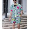 imageUOUA 80s Outfit for Men 90s Color Block Costumes 2 Piece Retro Short Sleeve Jacket ampamp Shorts Set for PartyGreenishprint
