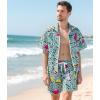 imageUOUA 80s Outfit for Men 90s Color Block Costumes 2 Piece Retro Short Sleeve Jacket ampamp Shorts Set for PartyGreenishprint