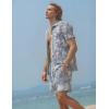 imageUOUA 80s Outfit for Men 90s Color Block Costumes 2 Piece Retro Short Sleeve Jacket ampamp Shorts Set for PartyGrey Leaves