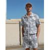 imageUOUA 80s Outfit for Men 90s Color Block Costumes 2 Piece Retro Short Sleeve Jacket ampamp Shorts Set for PartyGrey Leaves