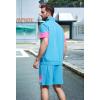 imageUOUA 80s Outfit for Men 90s Color Block Costumes 2 Piece Retro Short Sleeve Jacket ampamp Shorts Set for PartyMintgreen