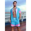 imageUOUA 80s Outfit for Men 90s Color Block Costumes 2 Piece Retro Short Sleeve Jacket ampamp Shorts Set for PartyViolet