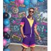 imageUOUA 80s Outfit for Men 90s Color Block Costumes 2 Piece Retro Short Sleeve Jacket ampamp Shorts Set for PartyViolet