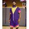 imageUOUA 80s Outfit for Men 90s Color Block Costumes 2 Piece Retro Short Sleeve Jacket ampamp Shorts Set for PartyViolet