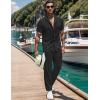 imageUOUA Mens 2 Piece Outfits Summer Casual Short Sleeve Button Down Shirt ampamp Long Pants Sets Beach Vacation Suits TracksuitsClassicblack