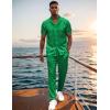 imageUOUA Mens 2 Piece Outfits Summer Casual Short Sleeve Button Down Shirt ampamp Long Pants Sets Beach Vacation Suits TracksuitsClassicemerald