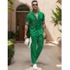 imageUOUA Mens 2 Piece Outfits Summer Casual Short Sleeve Button Down Shirt ampamp Long Pants Sets Beach Vacation Suits TracksuitsClassicemerald