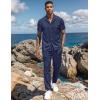 imageUOUA Mens 2 Piece Outfits Summer Casual Short Sleeve Button Down Shirt ampamp Long Pants Sets Beach Vacation Suits TracksuitsClassicnavyblue