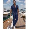 imageUOUA Mens 2 Piece Outfits Summer Casual Short Sleeve Button Down Shirt ampamp Long Pants Sets Beach Vacation Suits TracksuitsClassicnavyblue