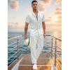 imageUOUA Mens 2 Piece Outfits Summer Casual Short Sleeve Button Down Shirt ampamp Long Pants Sets Beach Vacation Suits TracksuitsClassicwhite