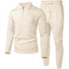 imageUOUA Mens 2 Piece Set Casual Outfits Polo Long Sleeve Shirt ampamp Pants Track Suit Loungewear Athletic SweatsuitBeige