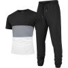 imageUOUA Mens 2 Piece Sweatsuits Outfits Short Sleeve Pullover Loungewear ampamp Joggers Sweatpants Summer Casual Track Suits SetBlackblockgrey