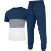 imageUOUA Mens 2 Piece Sweatsuits Outfits Short Sleeve Pullover Loungewear ampamp Joggers Sweatpants Summer Casual Track Suits SetBlueblockgrey