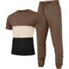 imageUOUA Mens 2 Piece Sweatsuits Outfits Short Sleeve Pullover Loungewear ampamp Joggers Sweatpants Summer Casual Track Suits SetBrownblockbeige
