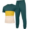 imageUOUA Mens 2 Piece Sweatsuits Outfits Short Sleeve Pullover Loungewear ampamp Joggers Sweatpants Summer Casual Track Suits SetGreenblockyellow