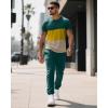 imageUOUA Mens 2 Piece Sweatsuits Outfits Short Sleeve Pullover Loungewear ampamp Joggers Sweatpants Summer Casual Track Suits SetGreenblockyellow