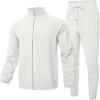 imageUOUA Mens 2 Piece Tracksuit Sets Casual Sweat Suits Outfit FullZip Jacket Jogging Pants Set for Sport AthleticWhite