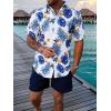 imageUOUA Mens Beach 2 Piece Outfits Hawaiian Flower Button Down Shirts and Shorts Sets BlueMonstera XL