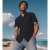 imageUOUA Mens Casual Button Down Shirts Short Sleeve Summer Textured Tops for Beach VacationBlack